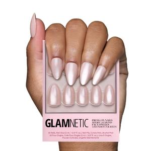 Glamnetic Press On Nails - The Vow | Short Almond Nude Fake Nails with a Glossy, Velvet Finish for Weddings, Reusable | 15 Sizes - 30 Nail Kit with Glue