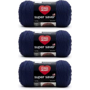 Red Heart Super Saver Soft Navy Yarn - 3 Pack of 7oz/198g - Acrylic - 4 Medium (Worsted) - 364 Yards - Knitting/Crochet