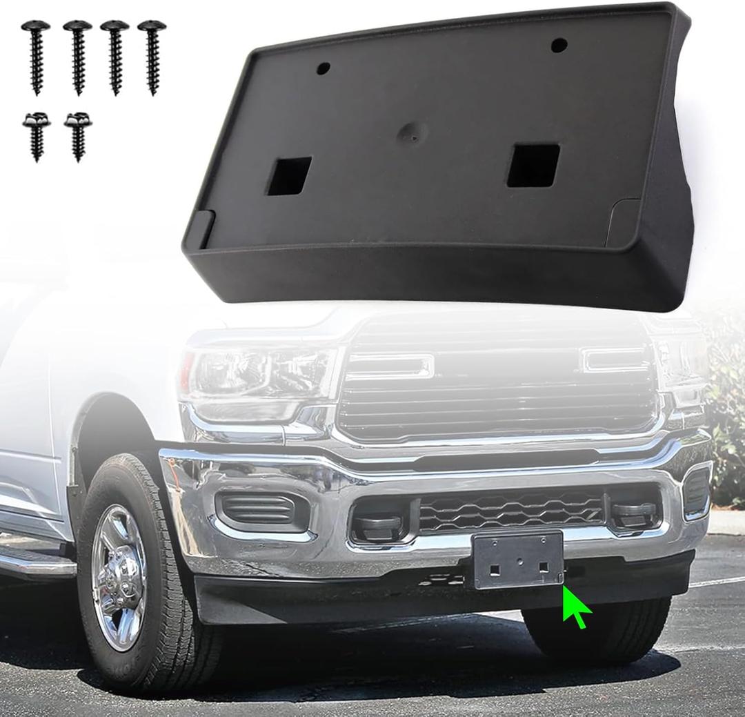 Front License Plate Frame for Dodge Ram 2500/3500 / 4500/5500 2019 2020 2021 2022 2023 2024 2025 Front Bumper License Plate Holder Mounting Bracket Cover Replace # 68362197AA CH1068166