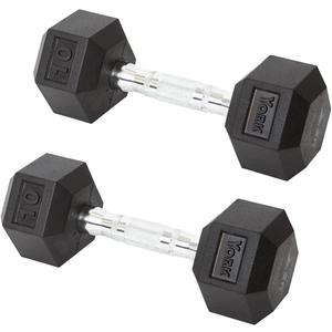 York Barbell Hex Dumbbell Set Rubber Coated Fixed Weight Dumbbells with Chrome Ergonomic Handle Odorless & Durable for Home Gym Womens Strength Training Workouts - 2.5LB to 125LB Pack of 1, 2 & 4