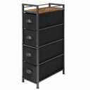 MOOACE Narrow Dresser Storage Tower with 4 Drawers, Slim Dresser Chest of Drawers, Vertical Small Fabric Dresser Standing, Wood Top Organizer for Bedroom, Bathroom & Laundry, Black/Brown