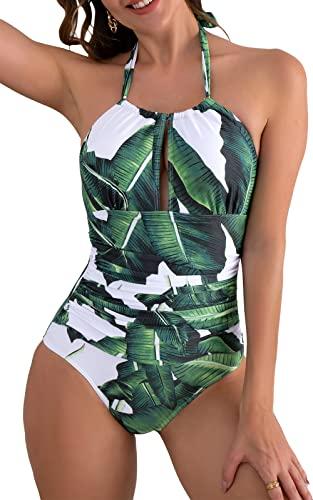 B2prity Women's One Piece Swimsuit Tummy Control Halter Bathing Suit Slimming Supportive Long Torso Friendly Swimwear M