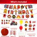 52 PCS Firefighter Birthday Party Decorations, Fire Truck Happy Birthday Banner, Cake Cupcake Topper, Yellow Red Balloons, for Fireman Firefighter Truck Themed Party Supplies