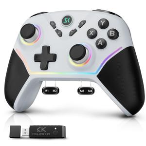 ISHAKO Wireless Gaming Controller with Hall Effect Joysticks&Triggers, 1200mAh Battery, 1000Hz Polling Rate, 4 Back Buttons, RGB Lighting Works with PC Windows/Mac/Steam/Luna/Tesla/Switch- White