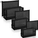 6 Pieces Mesh Cosmetic Bag, 6 Size Portable Mesh Makeup Pouches with Zipper, Travel Organizing Toiletry Bag for Home, Office Accessories Organizer (Black)