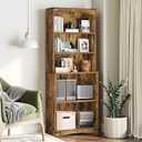 YATINEY Tall Bookcase and Bookshelf, 6-Tier Bookcase with Storage, 63" Wooden Bookshelf, Farmhouse Freestanding Display Storage Shelves for Home Office, Living Room, Rustic Brown SJ09BR