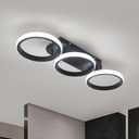 Modern LED Ceiling Light, 3-Round Rings Flush Mount, 30W 6000K Cool White, Bedroom Living Room Kitchen Office Lighting (Black)