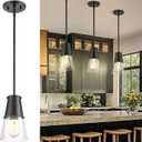Beionxii Black Pendant Light with Cone Shade, Clear Glass Pendant Light, Modern Pendant Light Fixtures for Kitchen, Sink, Bar, Dining Room, Bedroom, Foyer, BX-PLMB01-CG
