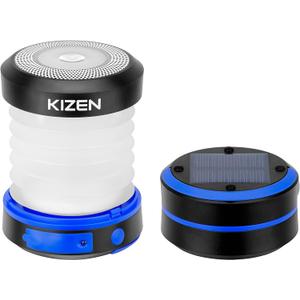 Kizen Solar Camping Lantern Rechargeable - LED Lanterns for Power Outages, & Camping Lights - Collapsible & Rechargeable Lamp with Solar or Plug - Hiking Gear (Blue)