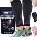 Calf Compression Sleeves for Men and Women - (1 Pair) Footless Compression Socks Support for Varicose Veins, Nursing, Pregnancy, Running - PhysFlex Leg Sleeve Brace for Shin Splints, Pain Relief and Reduces Swelling (Black, Medium)