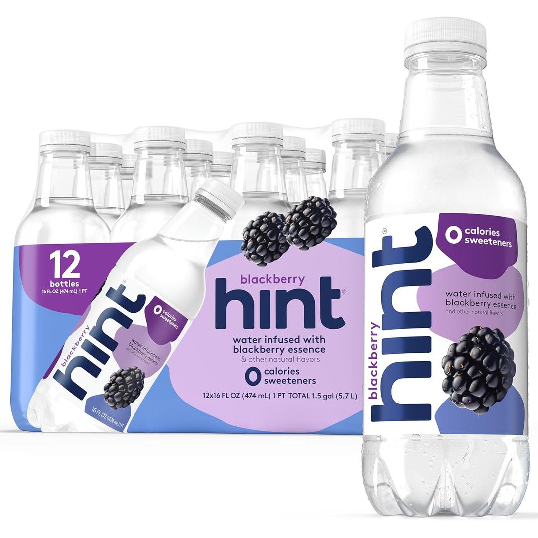 Hint Fruit-Infused Bottled Water, Blackberry - Sugar Free Flavored Water with Zero Calories, Natural Fruit Essences, and No Artificial Sweeteners - 16 Fl Oz (Pack of 12)