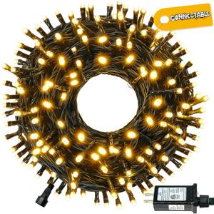 Connectable 100LED 42Ft 13Modes Christmas String Lights Outdoor Indoor | Extendable Green Wire Warm White Christmas Tree Lights with Timer | Twinkle Fairy Light Plug in for Xmas Tree (Warm White)