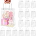 Okxiri 15 PCS Clear PVC Gift Bags with Handles,Small Reusable Plastic Party Favor Bags, Transparent Goodie Bags for Wedding,Baby Shower, Birthday (8.8" x 6.5" x 2.6")