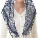 PAMOR Triangle Lace Veil Mantilla Cathedral Head Covering Chapel Veil for Mass Wedding Bridesmaids (Blue)