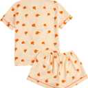 Verdusa Women's 2 Piece Pajama Sets Lightweight Fall Pajamas Cute Pj Set Button Shirt with Shorts Lounge Pjs (S)