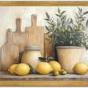 Wood Framed Vintage Kitchen Wall Art, Yellow Lemon Still Life Wall Decor Oil Paintings, Rustic Farmhouse Artwork Canvas Posters Prints Pictures for Living Room Bedroom Home Decor 16x24 Inch