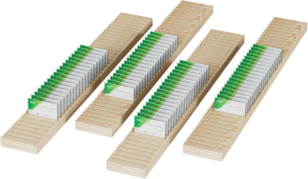 8 Pcs Wooden Name Badge Holders & Card Organizer - ID Badge Display Tray with Note Card Slot, Office Desk Decor & Table Name Sign Holders for Business