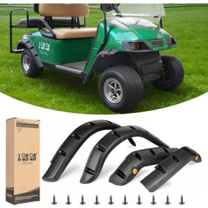 10L0L 4PCS Golf Cart Fender Flares for Yamaha G29, EZGO TXT/RXV, Club Car DS/Precedent - Heavy Duty ABS Plastic Mud Guards with Reflectors & Stainless Steel Hardware