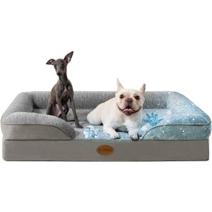 Cooling Pet Bed for Large Dogs and Cats, Waterproof Orthopedic Dog Sofa Bed, Supportive Foam Pet Couch Bed with Washable Removable Cover, Waterproof Lining and Nonskid Bottom(Large, Grey)