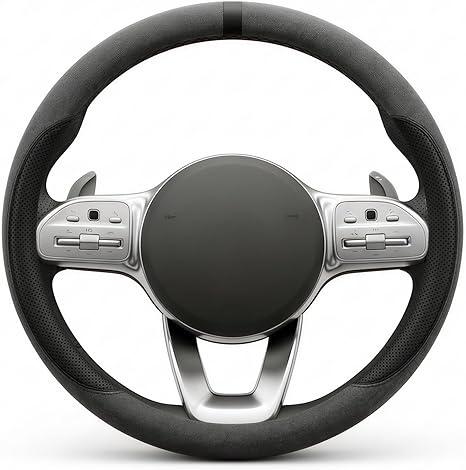 Click to see full view
	
	
Suede & Napa Leather Steering Wheel Cover for Men Women, Universal Fit 14.5" to 15", Sweat-Absorbent Breathable Auto Protector for Summer & Winter Driving, Odorless Car Accessories(Black)