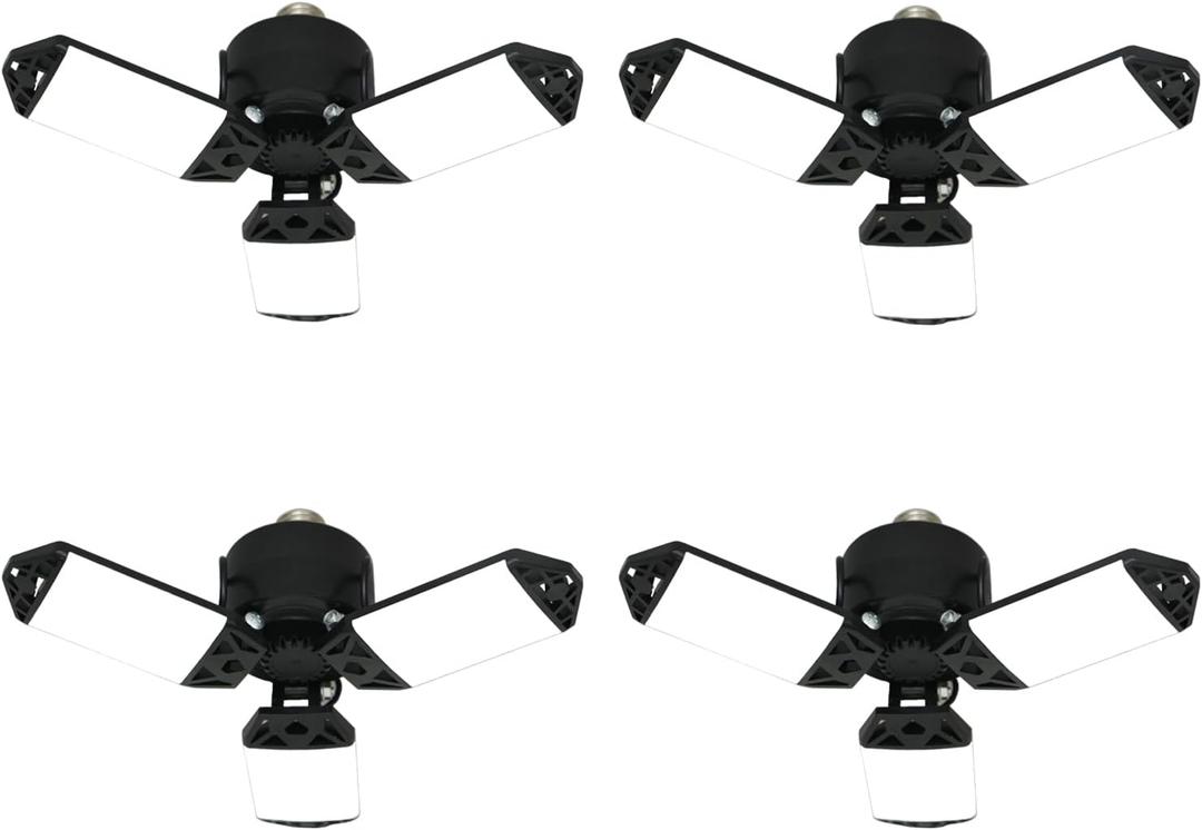 Meiqils LED Garage Light, 80W 8000 Lumen Ceiling Lights with 3 Adjustable Panels, E26/E27 6500K Daylight Light Bulb Fixture LED Lights for Garage, Barn, Attic Workshop Bay Light (80W 4Pack)