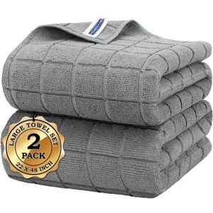 Microfiber Bath Towels 2 Pack (22'' x 48'') - Lightweight Quick Dry Microfiber Fingertip Hand Towels, Soft Absorbent Gym Towels for Yoga, Salon, Camping, Hotel, Bathroom, Spa, Travel & Dog (Grey)