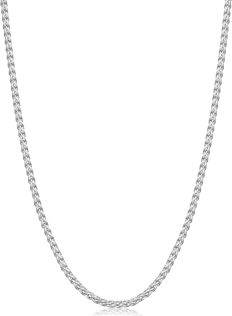 Fiusem Silver Tone Wheat Chain Necklace for Men, 2mm Mens Chain Necklaces, Stainless Steel Necklace Chains for Men and Women, Men Necklace 18 Inch