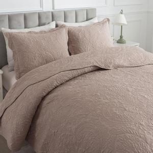 HoneiLife Quilt Sets King Size - Microfiber Bedspreads for King Bed, 3-Piece Lightweight Coverlets, Retro Bedlinen Sets, King Quilt Bedding Set All Season Use-Dark Khaki