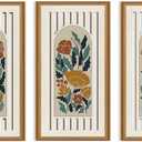 Celestdeco 3 Pcs Boho Flower Market Wall Decor Floral Botanical Modern Wood Wall Art Bohemian Floral Hanging Decor Abstract Minimalist Wooden Art for Living Room Bedroom Office 7.9 x15.8 Inch