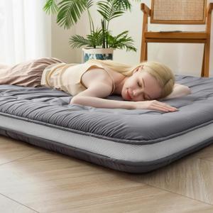 Auemtyn Japanese Floor Mattress, Thicken 4" Japanese Futon Mattress, Foldable & Portable Shiki Futon (shikibuton), Roll Up Thicken Sleeping Tatami Mat Sleeping Pad for Camping (Grey, 39 x 80)