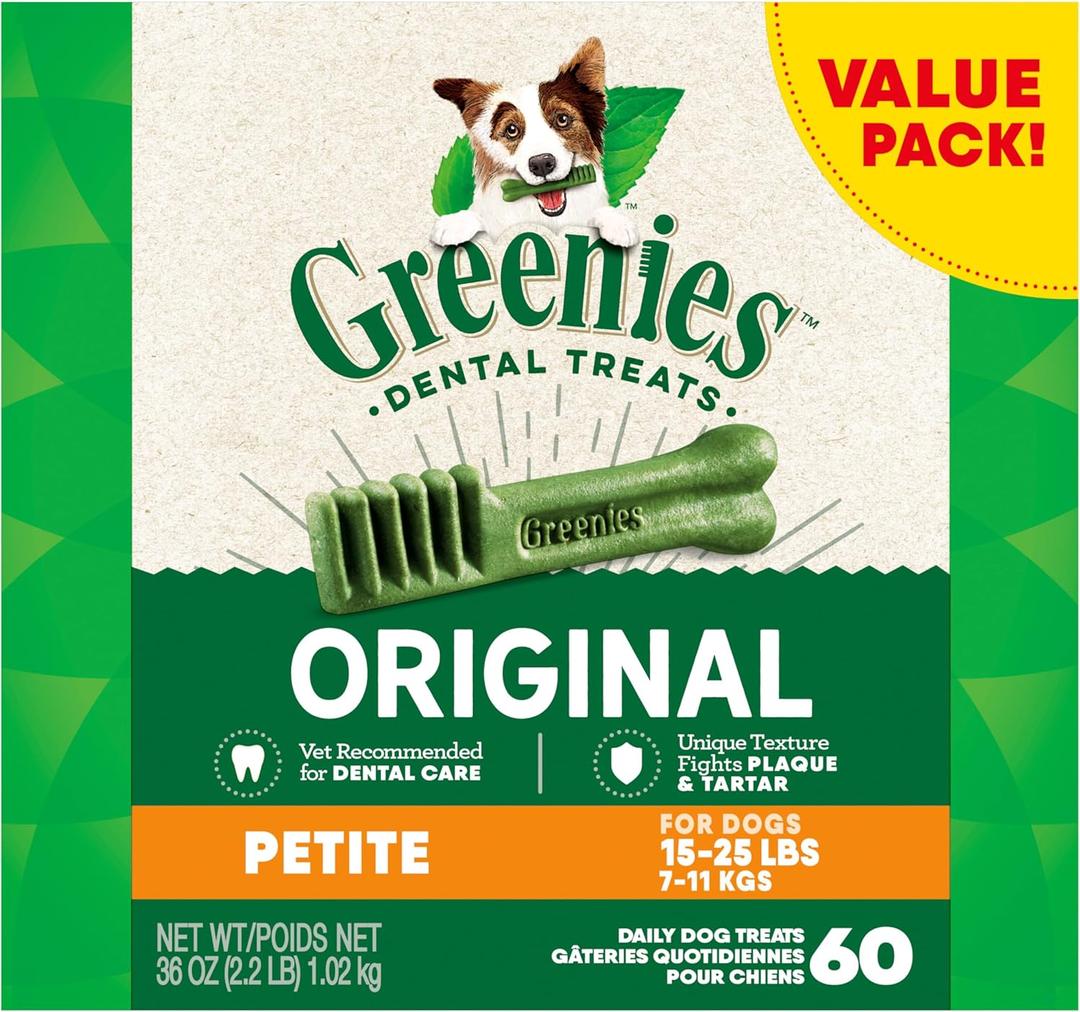 Greenies Original Petite Dental Dog Treats, 36 oz. Pack, 60 Treats. Best By: 11/26/29