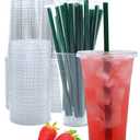 24 oz Clear Plastic Cups with Lids and Straws, Disposable Coffee Cups 10 Sets