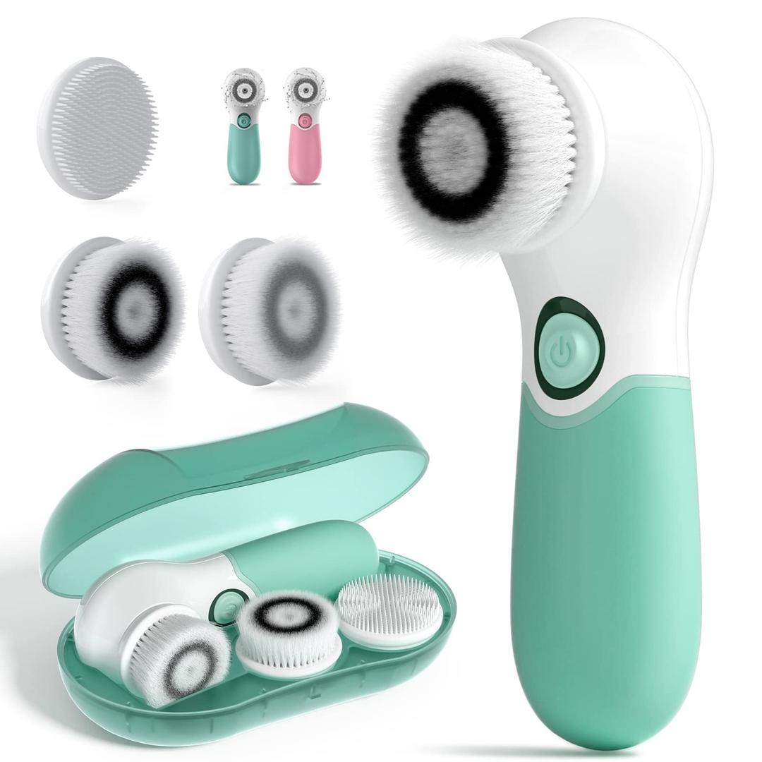 TOUCHBeauty Electric Facial Cleansing Brush Set with 3 Face Brush Heads, Spinning Face Scrubber for Women with a Portable Case, Face Brush for Gentle Exfoliation and Deep Cleansing TB-14838 Mint Green