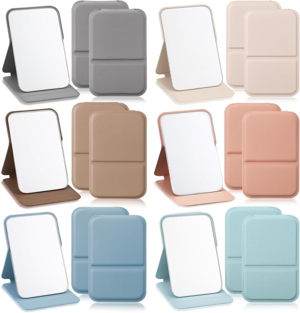 12 Pcs Compact Portable Mirror Bulk Handheld Folding Pocket Makeup Mirror 4.2'' Travel Ultrathin Mirrors for Camping Home Office Sleepover Party Women Mom Party Gift (Rectangle,Morandi)