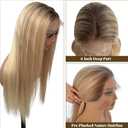 28 Inch Highlight Blonde Lace Front Wigs Human Hair 13x6 HD Transparent Glueless Wigs Human Hair for White Women Ombre Brown with Bleach Blonde Straight Lace Frontal Wig Pre Plucked 180% Density
