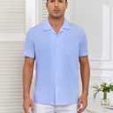 Men's Short Sleeve Button Down Shirt Cuban Collar Anti-Wrinkle Shirt Casual Summer Beach Shirt (M)