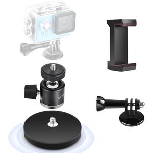 UTEBIT 66mm Strong Magnetic Base Mount for Action Camera, Magnet Camera Mount with 360° Rotation Ball Head & Phone Holder Mount, Compatible with Gopro Hero, DJI Osmo Action Osmo Nano, Insta360, Black