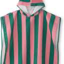 MONOBLANKS Striped Hooded Towels for Kids, 30" x 30" Soft Absorbent Beach Poncho Towel for 3-10 Years Boys Girls, Perfect for Pool Swimming, Bath, Beach (Pink-Green)
