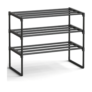 SONGMICS Shoe Rack, 3-Tier Shoe Organizer, Metal Storage Shelf, Upright or Upside Down, for 8-12 Pairs, Stackable, for Entryway, 11.8 x 26.8 x 21.7 Inches, Black ULSA203B01
