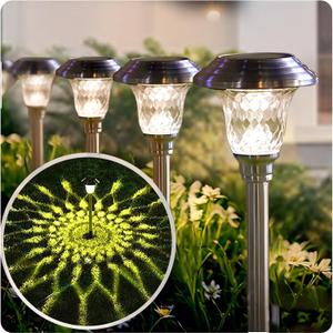 Beau Jardin 4 Pack Solar Pathway Lights Outdoor Stainless Steel Lights Solar Powered Waterproof Glass High Lumen Garden Landscape Path Yard Walkway Driveway Outside Color Changing Cool White Silver