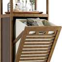 HITNET Bamboo Tilt Out Laundry Hamper, Bathroom Storage Cabinet with Hidden Removable Basket and 2 Open Shelves, Space Saving Bamboo Storage for Clothes, Towels and Toys, Walnut