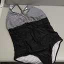 Aqua Eve Women Plus Size One Piece Swimsuits V Neck Tummy Control Bathing Suits Retro Ruched Swimwear Striped 14 Plus