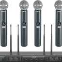 Phenyx Pro Wireless Microphone System, Quad Channel Wireless Mic, w/ 4x40 UHF Frequencies, Auto Scan, 328ft Long Range, 4 Handheld Dynamic Microphone for Singing, Church, Karaoke (PTU-7000-4H)
