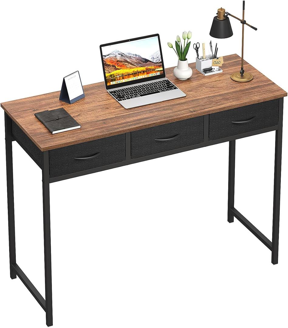 WOHOMO Computer Desk with Drawers, 39.3 Inch Bedroom Desk with Storage, Home Office Desk for Room Spaces, Modern Work Writing Study Tables, Rustic (Brown)