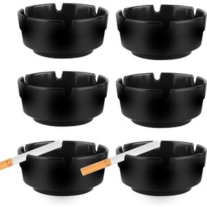 6Pcs Ashtray Sets for Cigarettes, Plastic Tabletop Ash Tray Sets, Indoor Outdoor Ashtrays Perfect for Home Patio Restaurant Bar Hotel and Office Use (Set of 6 Black)