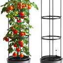 DoCred Self Watering Tomato Planter with Trellis, Large Flower Pot with Water Level Monitor, Round Garden Planters Plant Pots for Outdoor & Indoor Plants Flowers Decor, Gray
