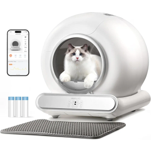 Self Cleaning Cat Litter Box, Ultra-Safe Protection Automatic Cat Litter Box, APP Control/Lower Entry/Large Capacity with 3 Rolls Liners & Mat