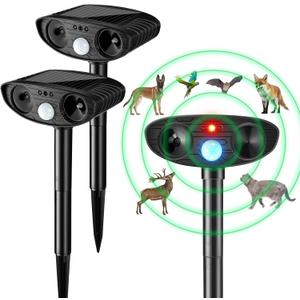 Ultrasonic Animal Repellent Outdoor Solar Powered Repeller Cat Dog Deer Deterrent Waterproof Motion Sensor Deterrent for Yard Garden Rabbit Squirrels Fox Pest(Black,2 Pieces)