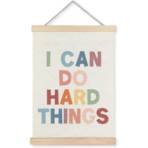 ignytiger I Can Do Hard Things Inspirational Affirmations Wall Art Poster Framed, Boho Motivational Canvas Wall Art Prints for Kids Room Classroom Playroom Decor, 12x16 Inches (GUAHAU-preppy can)