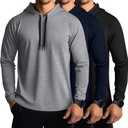 Ficerd 3 Pack Hoodies for Men Big and Tall, Lightweight Long Sleeve Workout Gym Running Fishing Pullover Hooded Sweatshirts (Large, Gray, Navy Blue, Black)